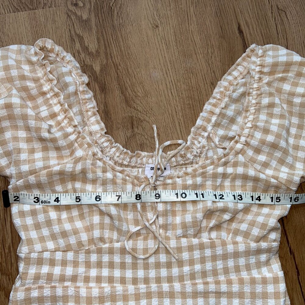Cotton On Milly Sweetheart Mini Dress XS Taupe Gingham Puff Sleeve NWT - Picture 8 of 8